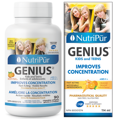 Nutripur GENIUS Kids & Teens - Attention Deficit Disorder/Hyperactivity (ADD/ADHD), school performance, concentration, memory, anxiety, insomnia, Difficulty with reading and writing. - Ebambu.ca natural health product store - free shipping <59$
