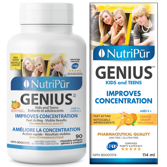 Nutripur GENIUS Kids & Teens - Attention Deficit Disorder/Hyperactivity (ADD/ADHD), school performance, concentration, memory, anxiety, insomnia, Difficulty with reading and writing. - Ebambu.ca natural health product store - free shipping <59$